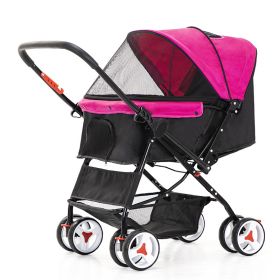 Four Wheel Folding Pet Stroller, Dog Jogger Travel Cats Carrier Adjustable Canopy Storage Brake Mesh Window - pink