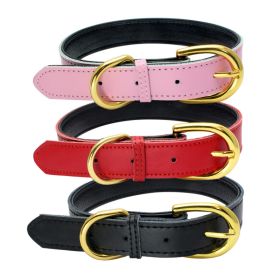 Genuine Leather Dog Collar; Wide Dog Collar; Soft Padded Breathable Adjustable Tactical Waterproof Pet Collar - Rose red - XS 30*1.5cm