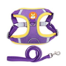 dog Harnesses and dog leash set; Pet Chest Strap Vest Dog Strap Small Dog Rope Wholesale Reflective Dog Towing Rope - purple - L