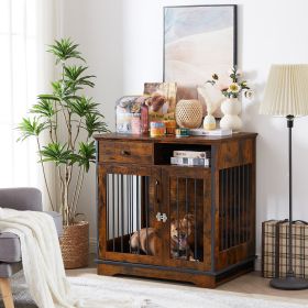 Dog crates;  indoor pet crate end tables;  decorative wooden kennels with removable trays. - Rustic Brown