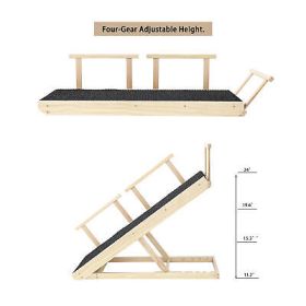 Tall Adjustable Pet Ramp, Folding Portable Wooden Dog Cat Ramp with Safety Side - Default