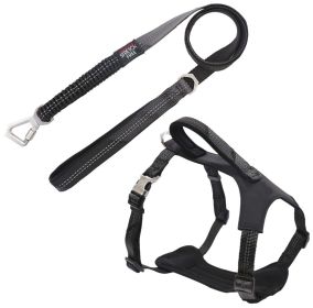 Pet Life 'Geo-prene' 2-in-1 Shock Absorbing Neoprene Padded Reflective Dog Leash and Harness - Black - Medium