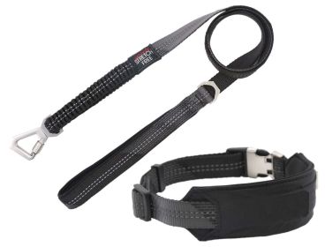 Pet Life 'Geo-prene' 2-in-1 Shock Absorbing Neoprene Padded Reflective Dog Leash and Collar - Black - Small