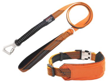 Pet Life 'Geo-prene' 2-in-1 Shock Absorbing Neoprene Padded Reflective Dog Leash and Collar - Orange - Small