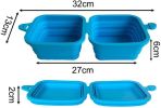 Silicone Collapsible Pet Bowl Double Portable Travel Bowl Equipped with Aluminum Hook Clip - green