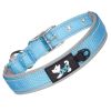 Pet dog collar; diving cloth reflective nylon collar; medium and large dog collar - Black ribbon: light blue - S 2.0*(28-38)CM