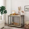 Furniture Style Dog Crate Side Table on Wheels with Double Doors and Lift Top. Grey, 43.7'' W x 30'' D x 31.1'' H. - as Pic