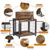 Furniture Style Dog Crate Side Table on Wheels with Double Doors and Lift Top. - Rustic Brown