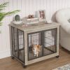 Furniture Style Dog Crate Side Table on Wheels with Double Doors and Lift Top. - Grey