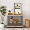 Furniture Style Dog Crate Side Table on Wheels with Double Doors and Lift Top. Grey, 43.7'' W x 30'' D x 31.1'' H. - as Pic