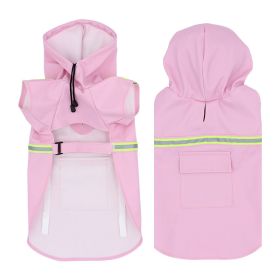 Pet raincoat for large and small dog; 4XL - PU waterproof big dog raincoat; outdoor reflective dog raincoat - Pink