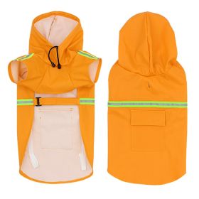 Pet raincoat for large and small dog; Large - PU waterproof big dog raincoat; outdoor reflective dog raincoat - orange