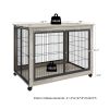 Furniture Style Dog Crate Side Table on Wheels with Double Doors and Lift Top. Grey, 43.7'' W x 30'' D x 31.1'' H. - as Pic