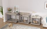 Furniture Style Dog Crate Side Table on Wheels with Double Doors and Lift Top. Grey, 43.7'' W x 30'' D x 31.1'' H. - as Pic