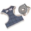 Dog Breathable Mesh Harness with Leash Pet Walking Harness with Cute Bows Adjustable Training Vest - Checkered Blue - L